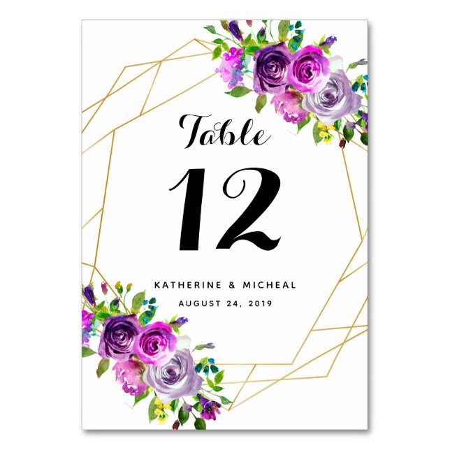 Tarjeta De Mesa Números de tabla de Bodas geométricos de la florac (Anverso)