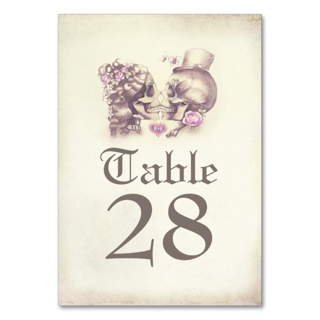 Tarjeta De Mesa Números de tabla de Bodas muertos en la pareja de  (Anverso)