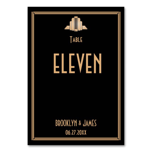 Tarjeta De Mesa Números de tabla de Bodas negros de gran Gatsby Ar (Anverso)