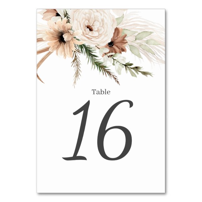 Tarjeta De Mesa Números de tabla de Boho Floral Boda (Anverso)