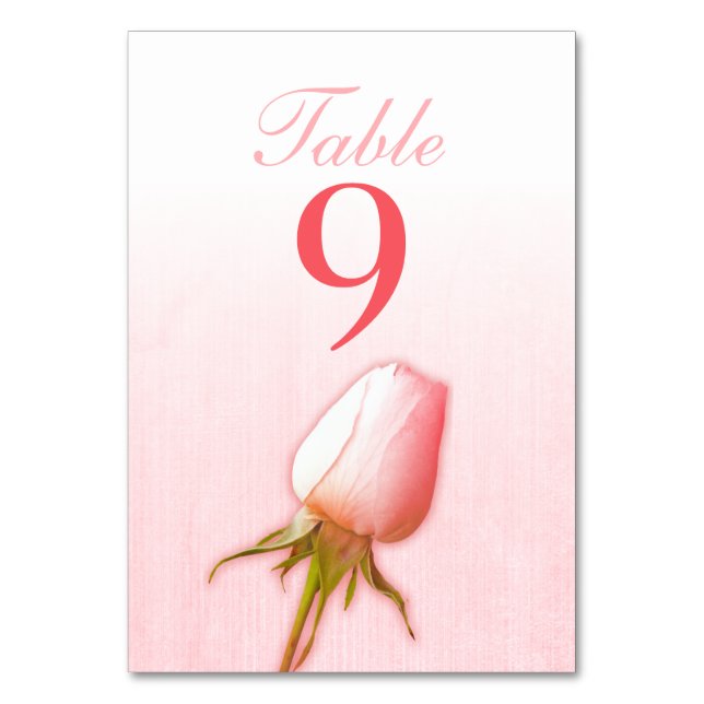 Tarjeta De Mesa números de tabla de brote de rosa único rosado bod (Anverso)
