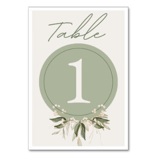 Tarjeta De Mesa Números de tabla de flores verdes sage