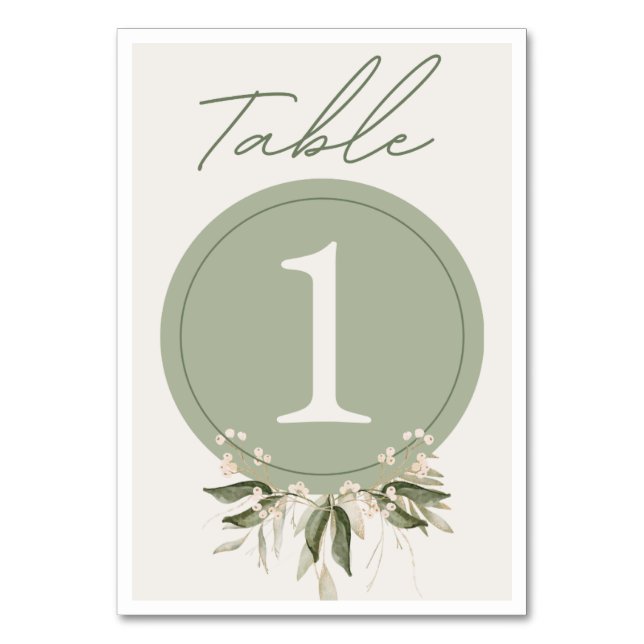 Tarjeta De Mesa Números de tabla de flores verdes sage (Anverso)