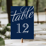 Tarjeta De Mesa Números de tabla de guiones elegantes azul y blanc<br><div class="desc">Tarjetas de número de tabla sencillas y elegantes de moda con un tipo de letra de script de estilo caligráfico. Personalizar cada tarjeta con sus números de tabla para que se adapte a cualquier boda o fiesta de tamaño. Pulse en Personalizar (It) para cambiar el tipo de letra y color...</div>