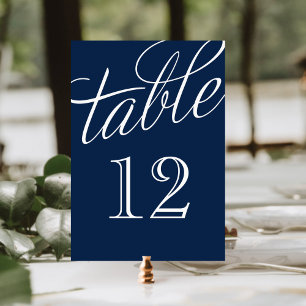 Tarjeta De Mesa Números de tabla de guiones elegantes azul y blanc