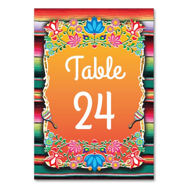 Tarjeta De Mesa Números de tabla de la Boda mexicana Fiesta (Anverso)