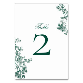 Tarjeta De Mesa Números de tabla de la suite Boda floral verde