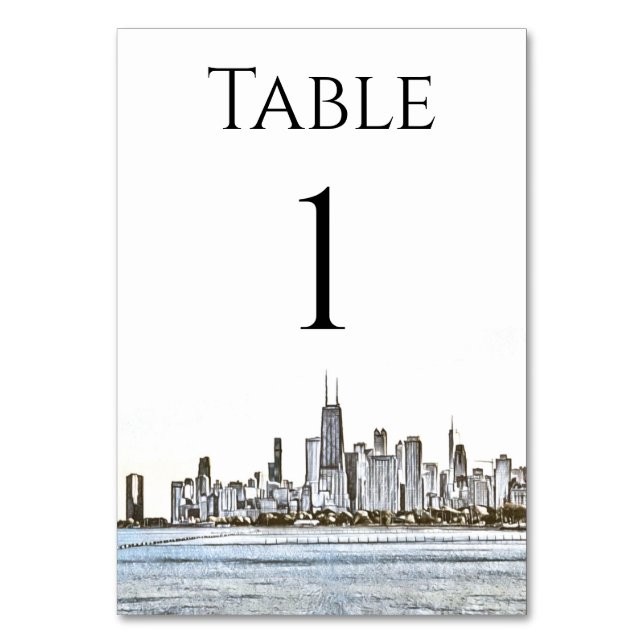 Tarjeta De Mesa Números de tabla de líneas de horizonte de Chicago (Anverso)