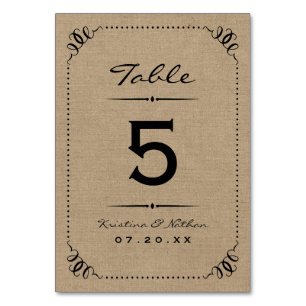 Tarjeta De Mesa Números de tabla de Modas rusas de Burlap
