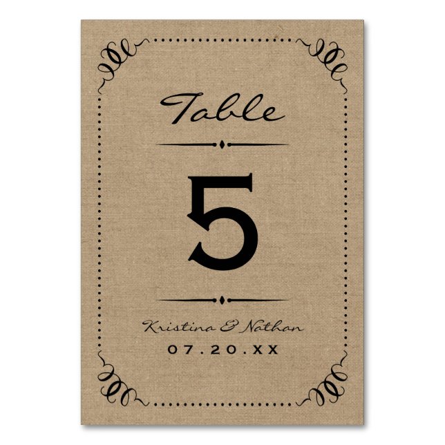 Tarjeta De Mesa Números de tabla de Modas rusas de Burlap (Anverso)