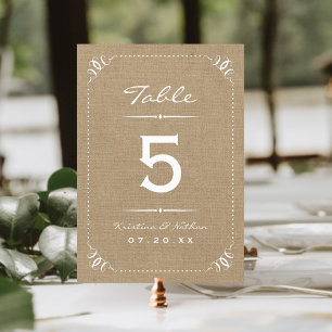 Tarjeta De Mesa Números de tabla de Modas rusas de Burlap