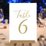 Tarjeta De Mesa Números de tabla de oro de guiones elegantes<br><div class="desc">Estos elegantes números de mesa dorada y blanca se pueden personalizar con letras de oro de moda. Diseñado por Thisisnotme©</div>
