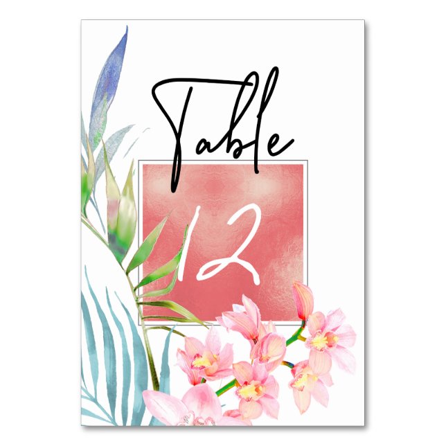 Tarjeta De Mesa Números de tabla de orquídea rosa PixDezines (Reverso)