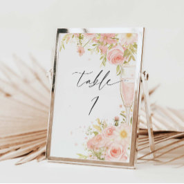 Tarjeta De Mesa Números De Tabla De Petales Y Prosecco