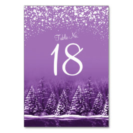 Tarjeta De Mesa Números de tabla de pinos púrpura de bodas de invi