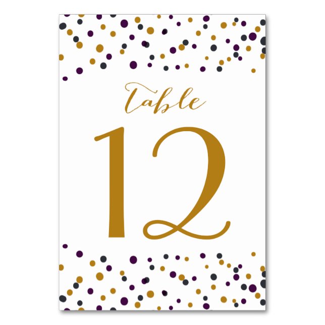 Tarjeta De Mesa Números de tabla de puntos de confetti morado y do (Anverso)