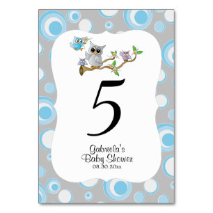 Tarjeta De Mesa Números de tabla de temas de Baby Shower de búho a