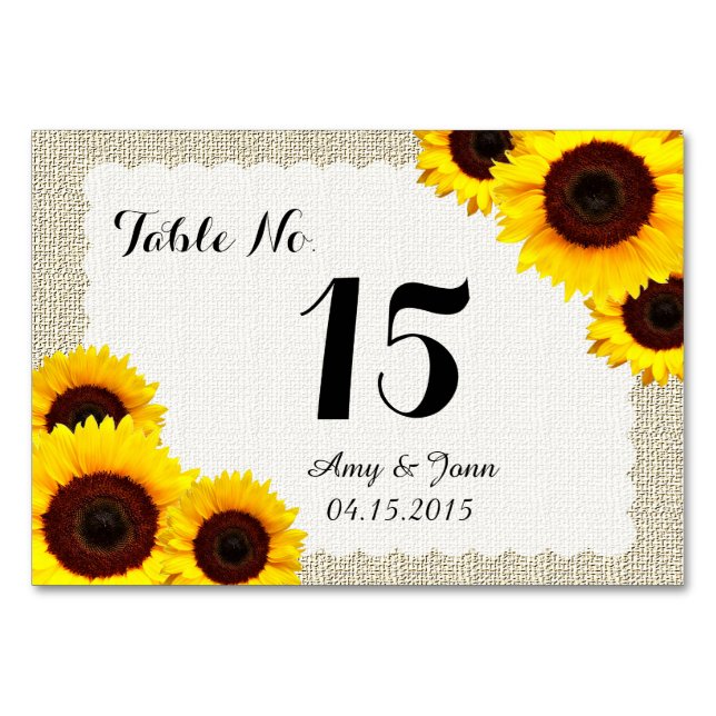 Tarjeta De Mesa Números de tabla del boda de girasol1 (Anverso)