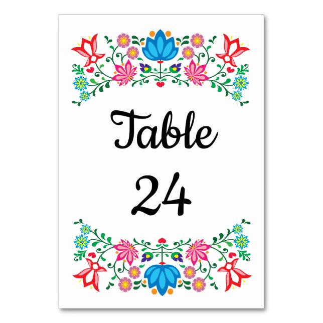 Tarjeta De Mesa Números de tabla floral de Fiesta mexicana (Anverso)