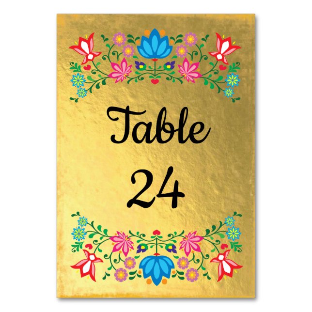 Tarjeta De Mesa Números de tabla floral de Fiesta Mexicana de Reli (Anverso)