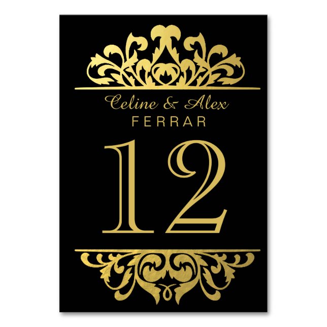 Tarjeta De Mesa Números de tabla florecientes de Relieve metalizad (Anverso)
