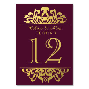 Tarjeta De Mesa Números de tabla florecientes de Relieve metalizad