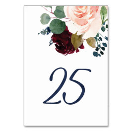 Tarjeta De Mesa Números de tabla para la fuente azul acuarela de K