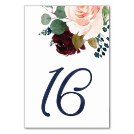 Tarjeta De Mesa Números de tabla para la fuente azul acuarela de K