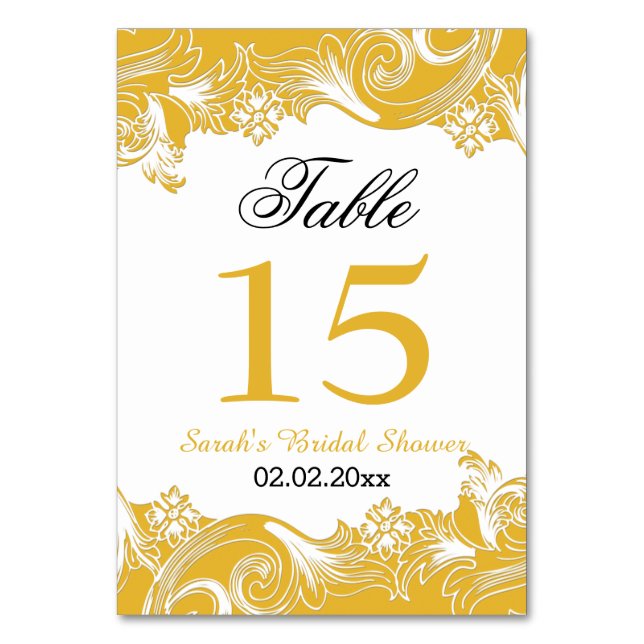 Tarjeta De Mesa Números de tabla personalizados de amarillo floral (Reverso)