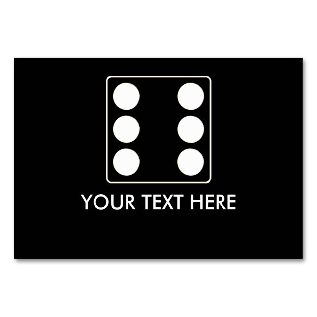 Tarjeta De Mesa Números DICE de pips blanco 6 + tu texto (Anverso)