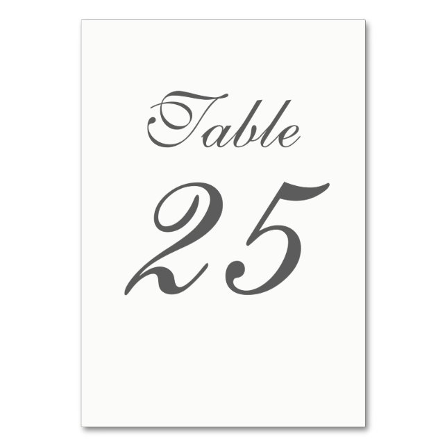 Tarjeta De Mesa Números elegantes de blanco y gris (Anverso)