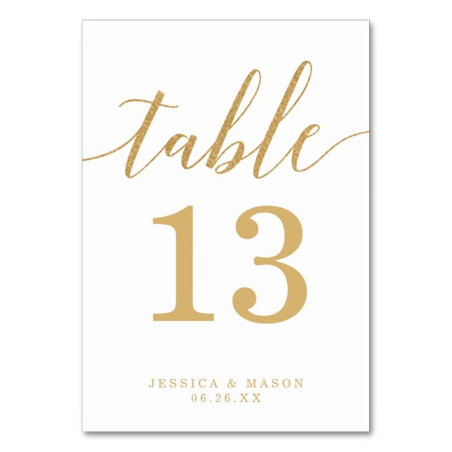 Tarjeta De Mesa Números Elegantes Mínimos De La Mesa De Oro (Anverso)