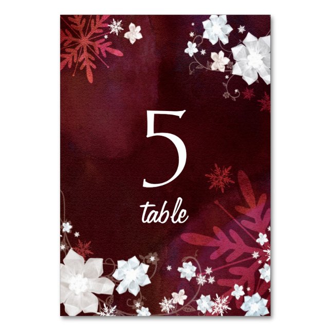 Tarjeta De Mesa Números festivos de la mesa de bodas de invierno e (Anverso)