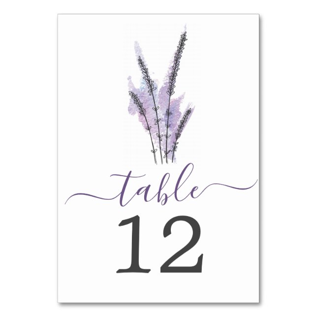 Tarjeta De Mesa Números mínimos de tabla de Boda de lavanda (Anverso)