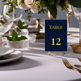 Tarjeta De Mesa Números simples de mesa azul oscuro y oro - Elegan
