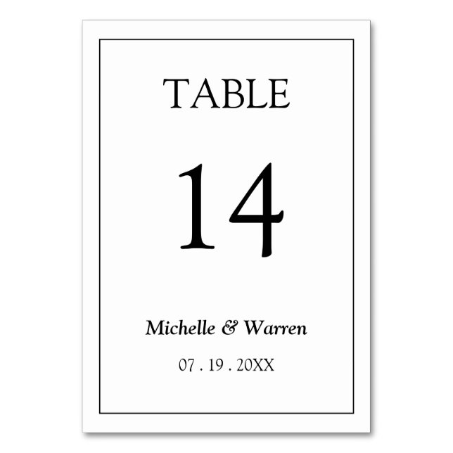 Tarjeta De Mesa Números variables en negro y blanco (Anverso)