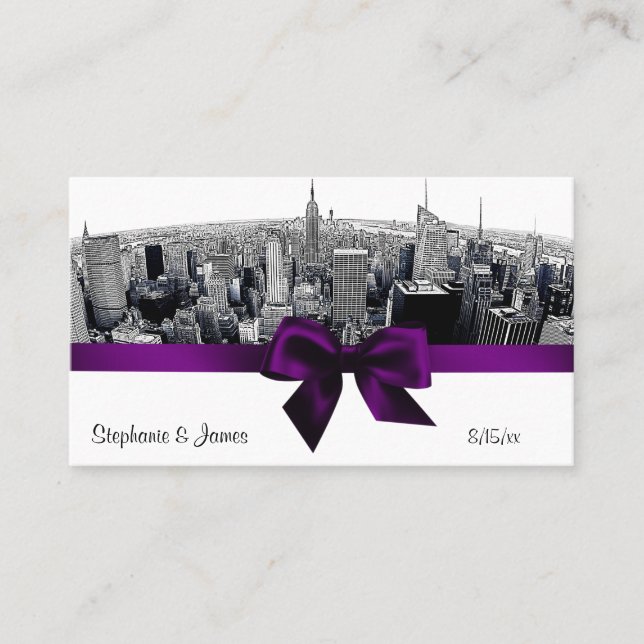 Tarjeta De Mesa NYC Etched Fisheye Skyline BW Purpl Place Cards #2 (Anverso)