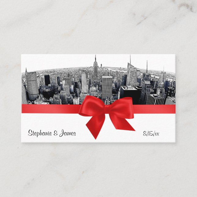 Tarjeta De Mesa NYC Etched Fisheye Skyline BW Red Place Cards #2 (Anverso)