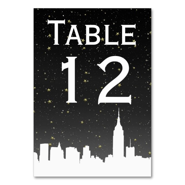 Tarjeta De Mesa NYC Línea blanca Silhouette Stark Black Sky (Anverso)