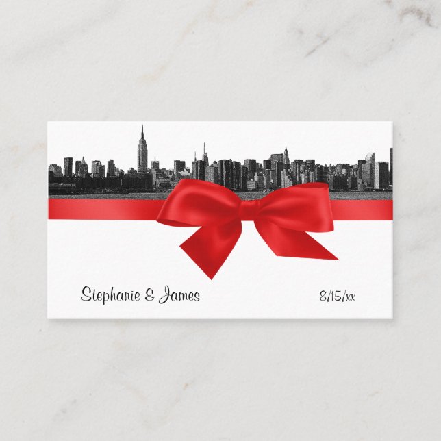 Tarjeta De Mesa NYC Wide Skyline Etched BW Red Place Cards (Anverso)