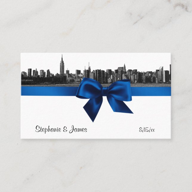Tarjeta De Mesa NYC Wide Skyline Etched BW Royal Bl Place Cards #2 (Anverso)