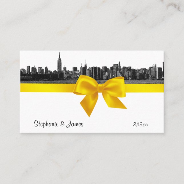 Tarjeta De Mesa NYC Wide Skyline Etched BW Yellow Place Cards #2 (Anverso)