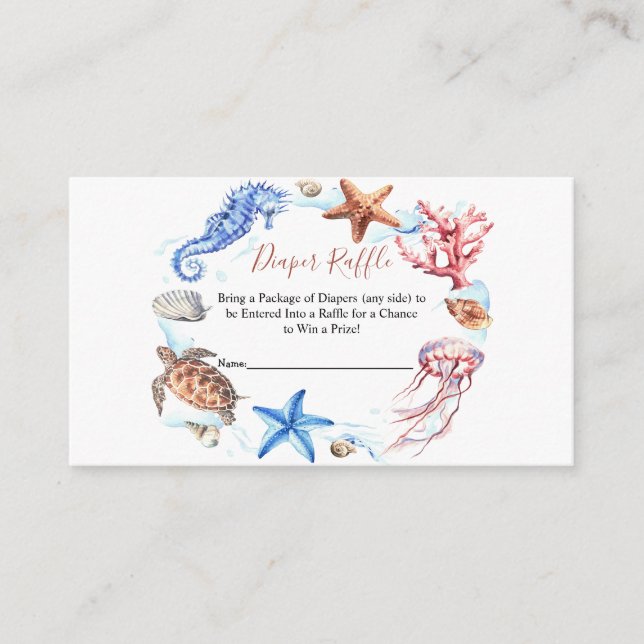 Tarjeta De Mesa Ocean Animals Under the Sea Diaper Raffle (Anverso)