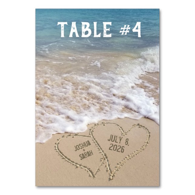 Tarjeta de mesa Ocean Beach Hearts (Anverso)