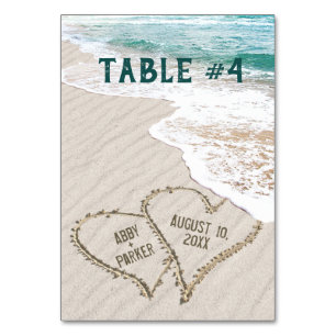 Tarjeta De Mesa Ocean Beach Hearts with Names
