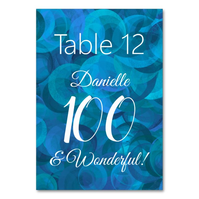 Tarjeta De Mesa Ocean Blue 100 y la maravillosa fiesta de cumpleañ (Anverso)