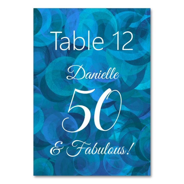 Tarjeta De Mesa Ocean Blue 50 y fabuloso nombre de fiesta de cumpl (Anverso)