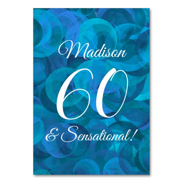 Tarjeta De Mesa Ocean Blue 60 y fiesta sensacional de cumpleaños (Anverso)