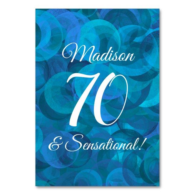 Tarjeta De Mesa Ocean Blue 70 y fiesta sensacional de cumpleaños (Anverso)