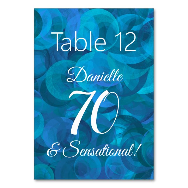 Tarjeta De Mesa Ocean Blue 70 y la fiesta sensacional de cumpleaño (Anverso)